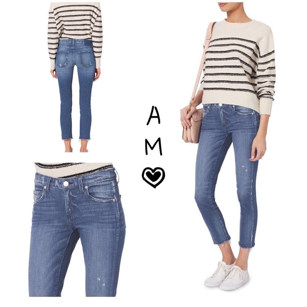 AMO Denim Crop Skinny Jeans Size 25 Raw Hem Distressed Medium Blue